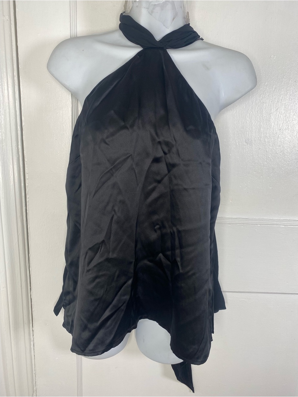 L'AGENCE NWT Rivera Black Silk Satin Cape-Effect Crepe De Chine Halter Top - Picture 9 of 14